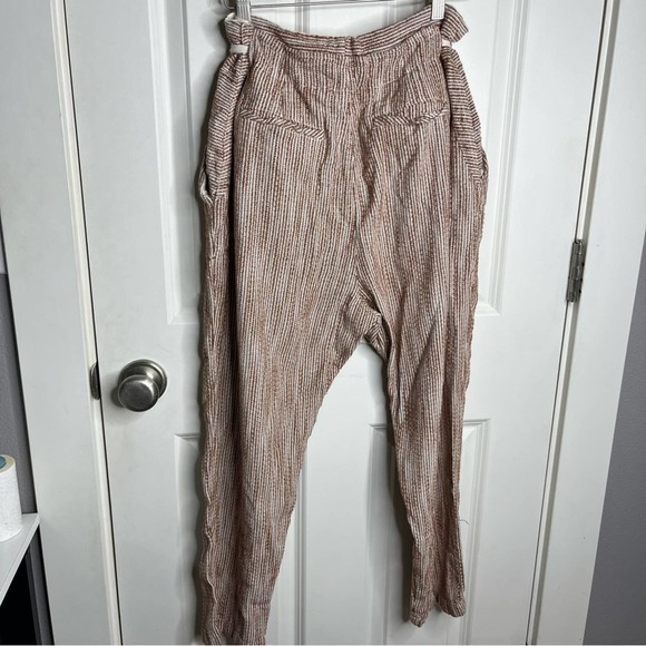Free People Caraway Light At Sunrise Striped Linen Belt Crop Pants Size 12 - Picture 6 of 8